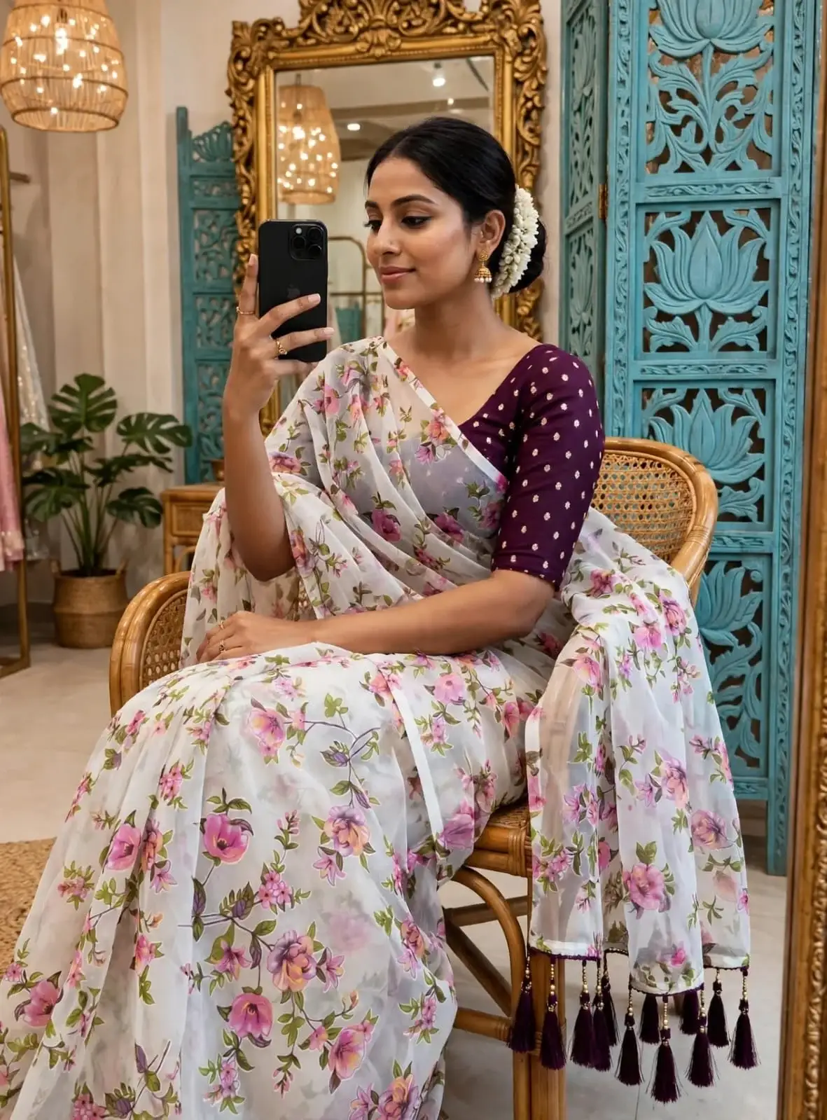 Sabyasachi Brasoo Fabric With Jhumka Printed Saree
